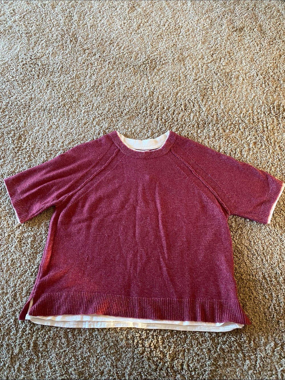 Design History Short-Sleeve Crewneck Sweater in Burgundy